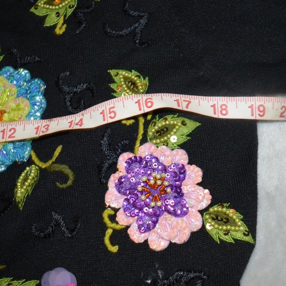 Vintage 90s Berek Embordered Floral Sequined Cardigan Sweater - Picture 6 of 9